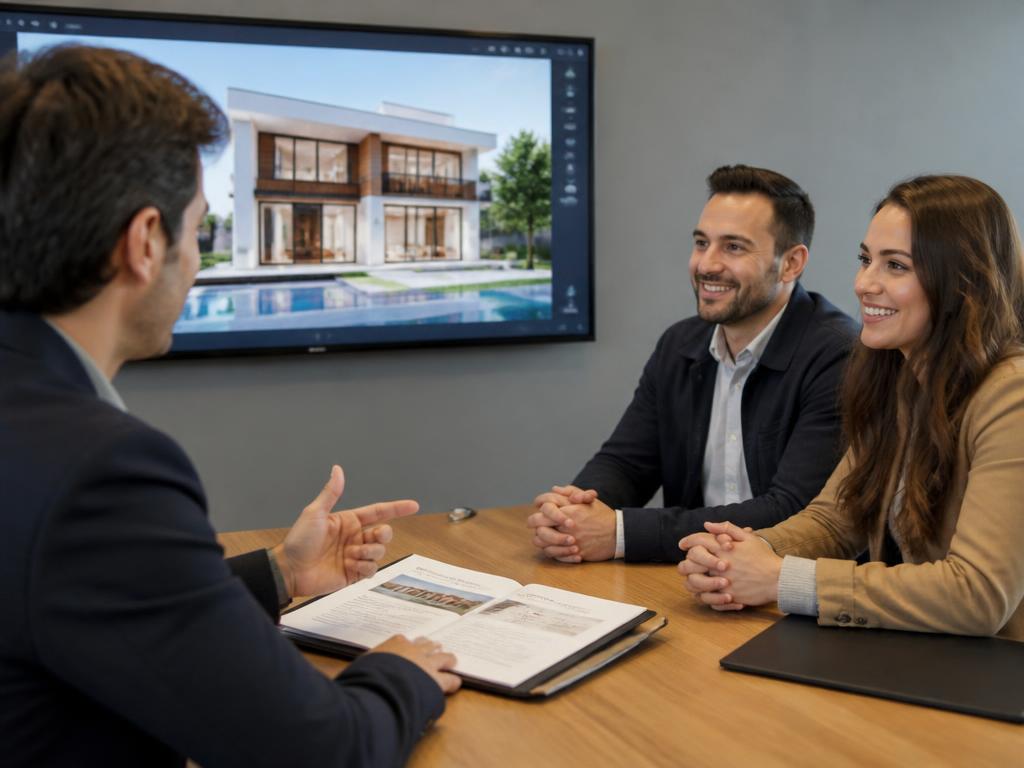 Présentation d'un projet de maison finalisé à un couple avec rendu et dossier